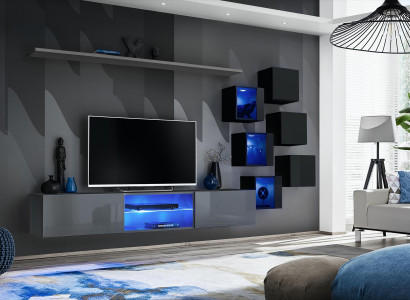 Set Modern Gray Furniture Living Wall TV Stand Sideboard Wooden Furniture Wall Cabinet